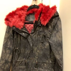 Blank NYC Camo Red Fur Lined Jacket
